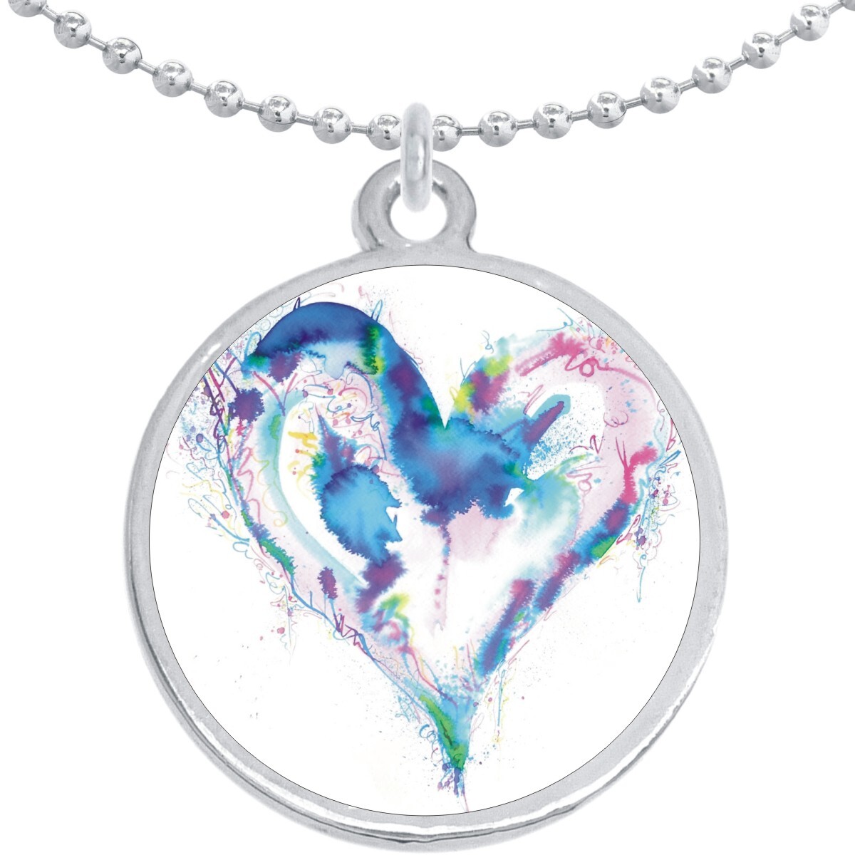Watercolor Heart Round Pendant Necklace Beautiful Fashion Jewelry