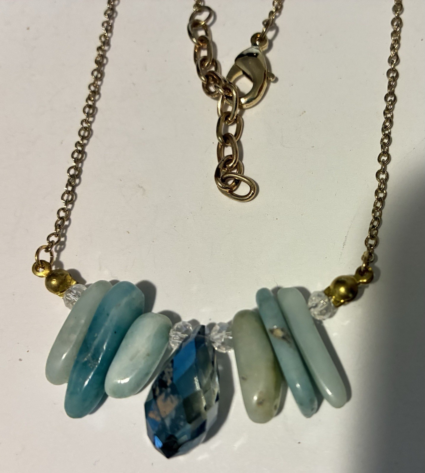 Vintage 18” Gold Tone Necklace Chain Blue/Green Stones