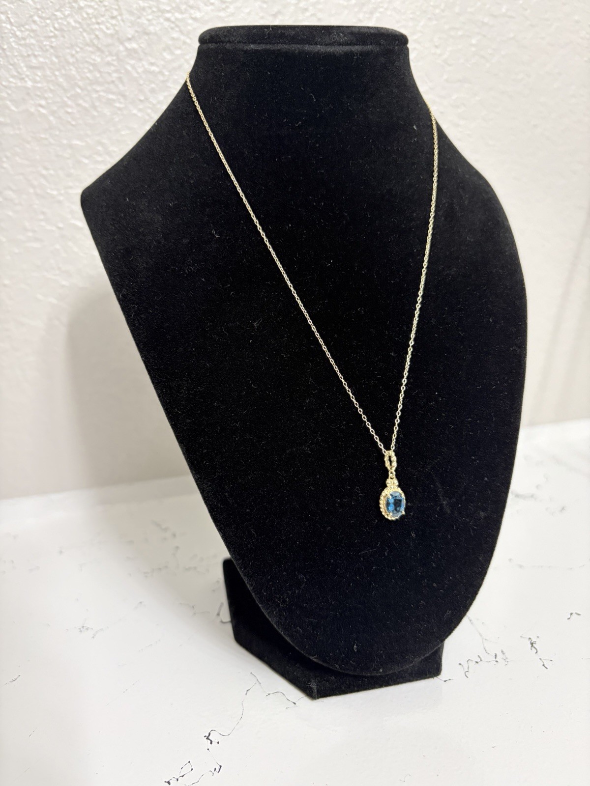 925 Gold Tone Cable Chain Necklace London Blue Topaz 18”