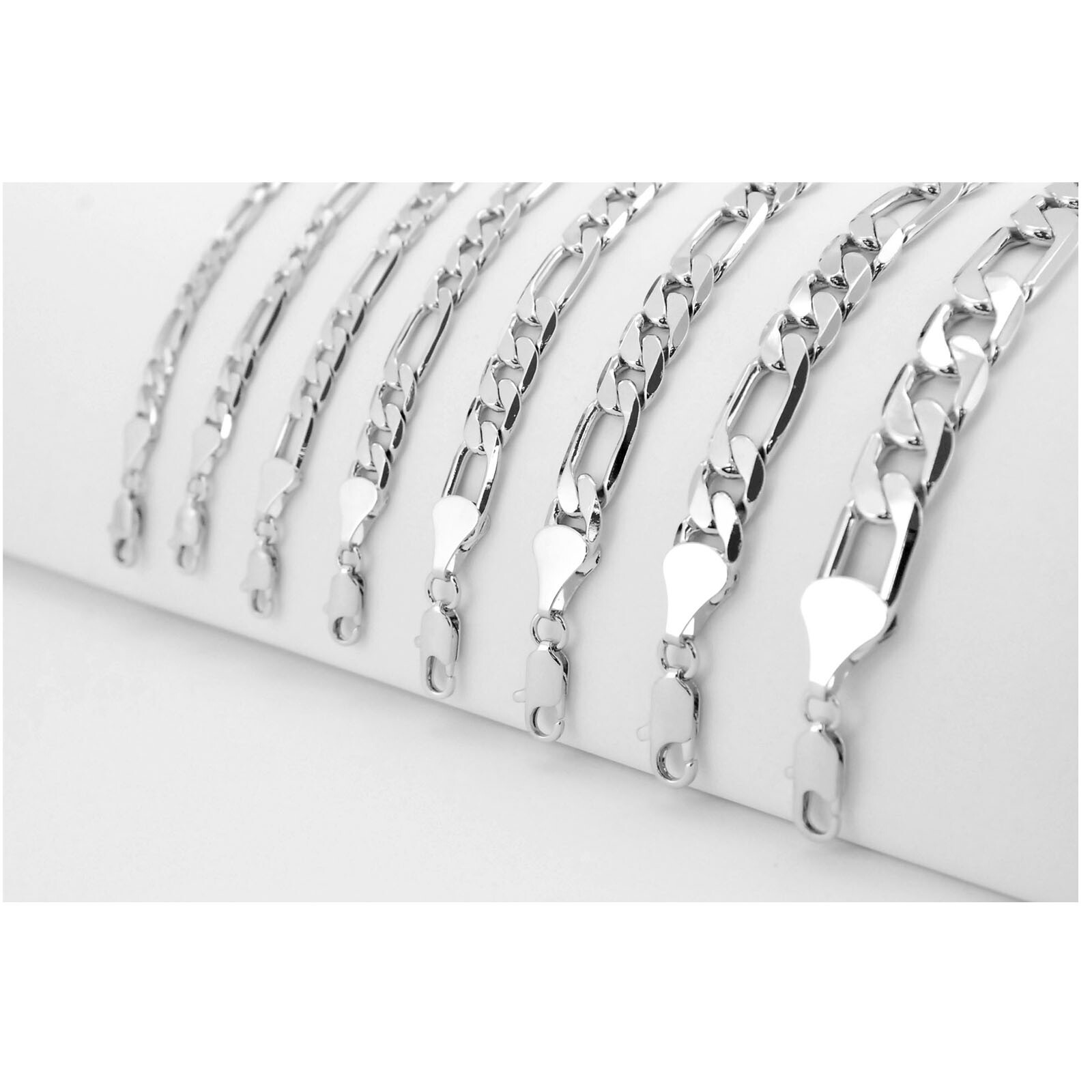 Fashion Silver Plated Width 4 5 6 7 8 9 10 12 mm Figaro Link Chain Necklace
