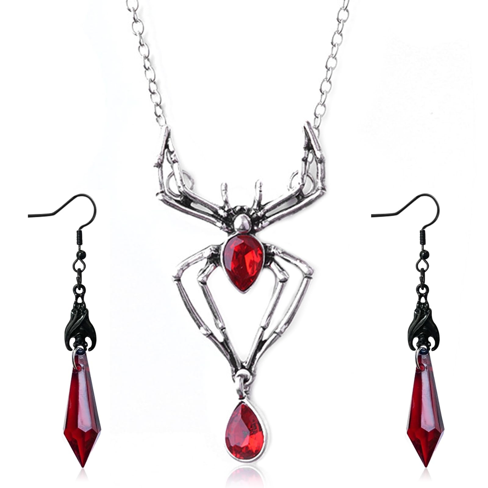 Women’s Gothic Halloween Jewelry Set — Black Bat & Spider Pendant Collar Neck…