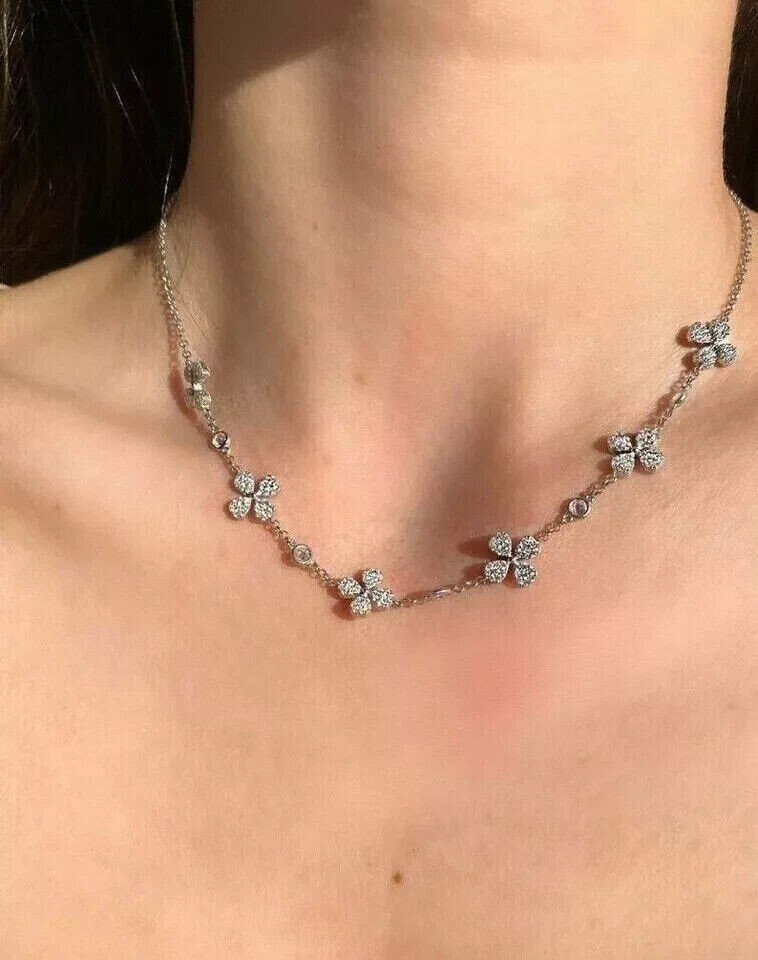3.00 Ct Round Cut Simulated Diamond Star Tennis Necklace 14K Yellow Gold Plated