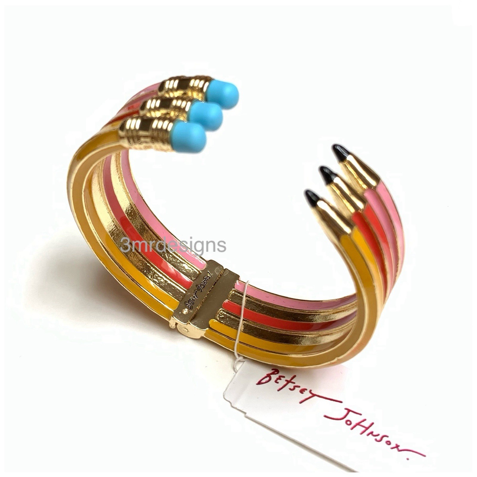 NWT Betsey Johnson TRIPLE PENCILS Gold Tone Colorful Enamel Bold Hinge Bracelet