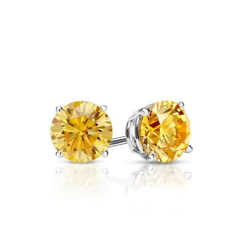 1 Ct Yellow Simulated Diamond Women Men Stud Earrings in 14K Gold Plated Silver