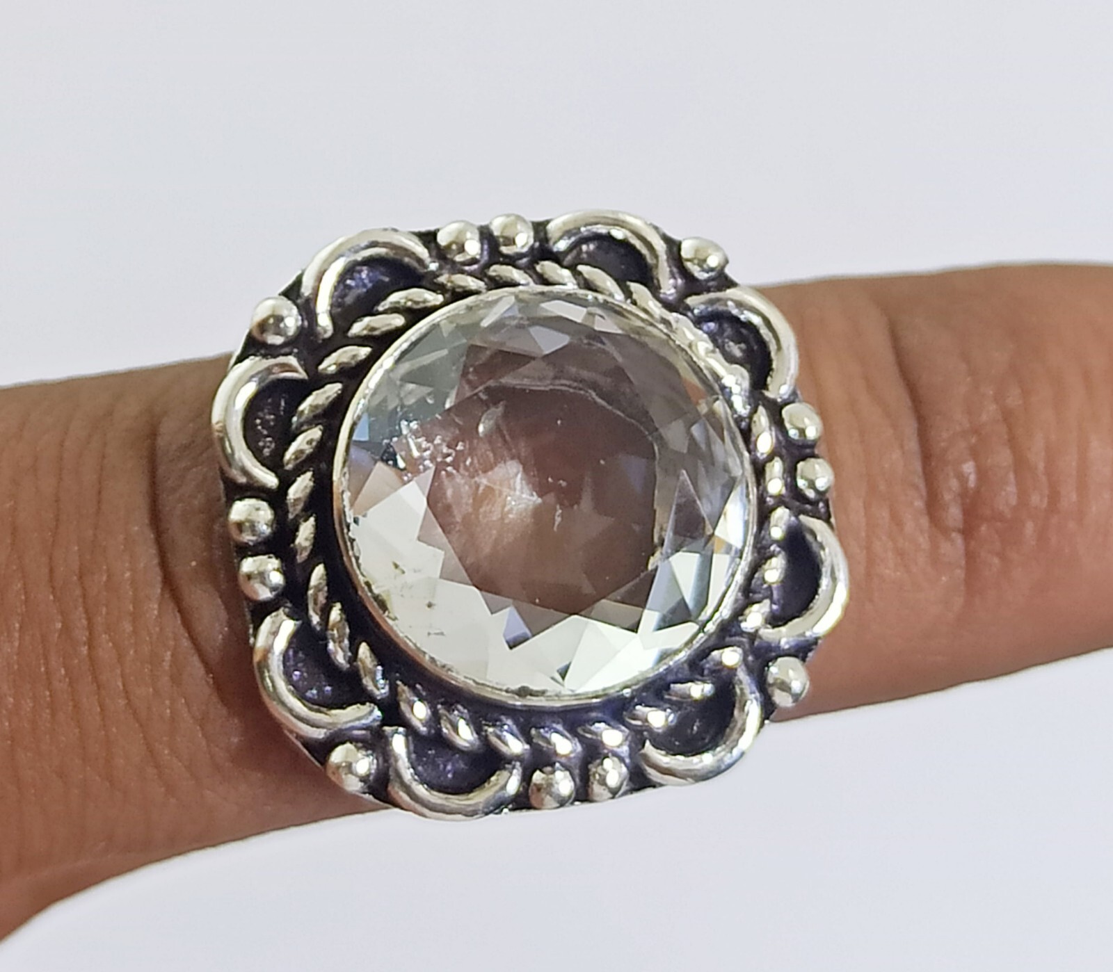 Hydro Crystal Round Shape Gemstone Handmade Ring jewelry Size 6.5 Inches