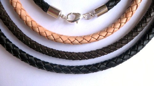 6mm Silver Leather Braided Bolo Necklace Black, Brown, Natural – 1/4 inch