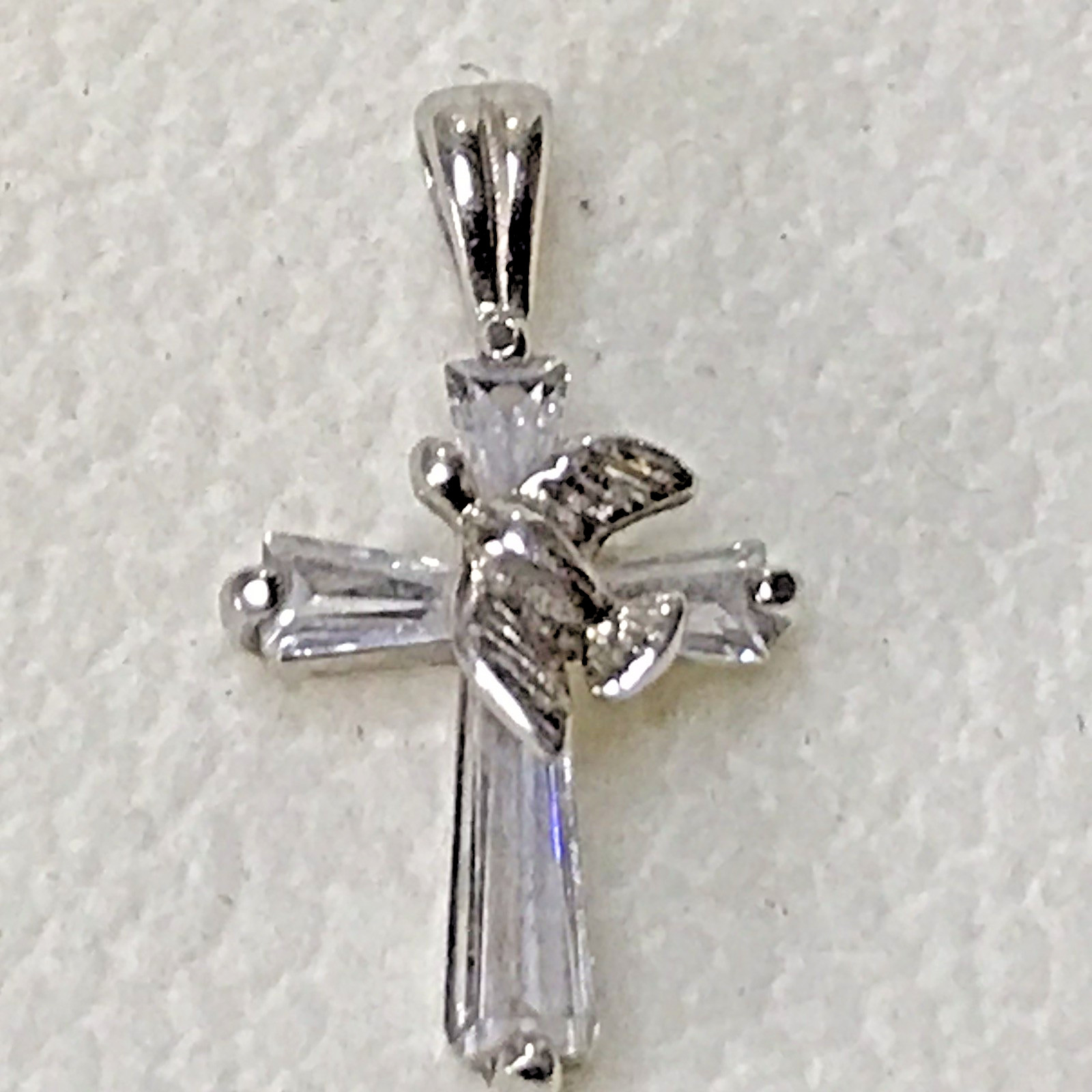 ATI Sterling Silver Peace Dove on Cross CZ Pendant .925 1.3g .75 Inch Length