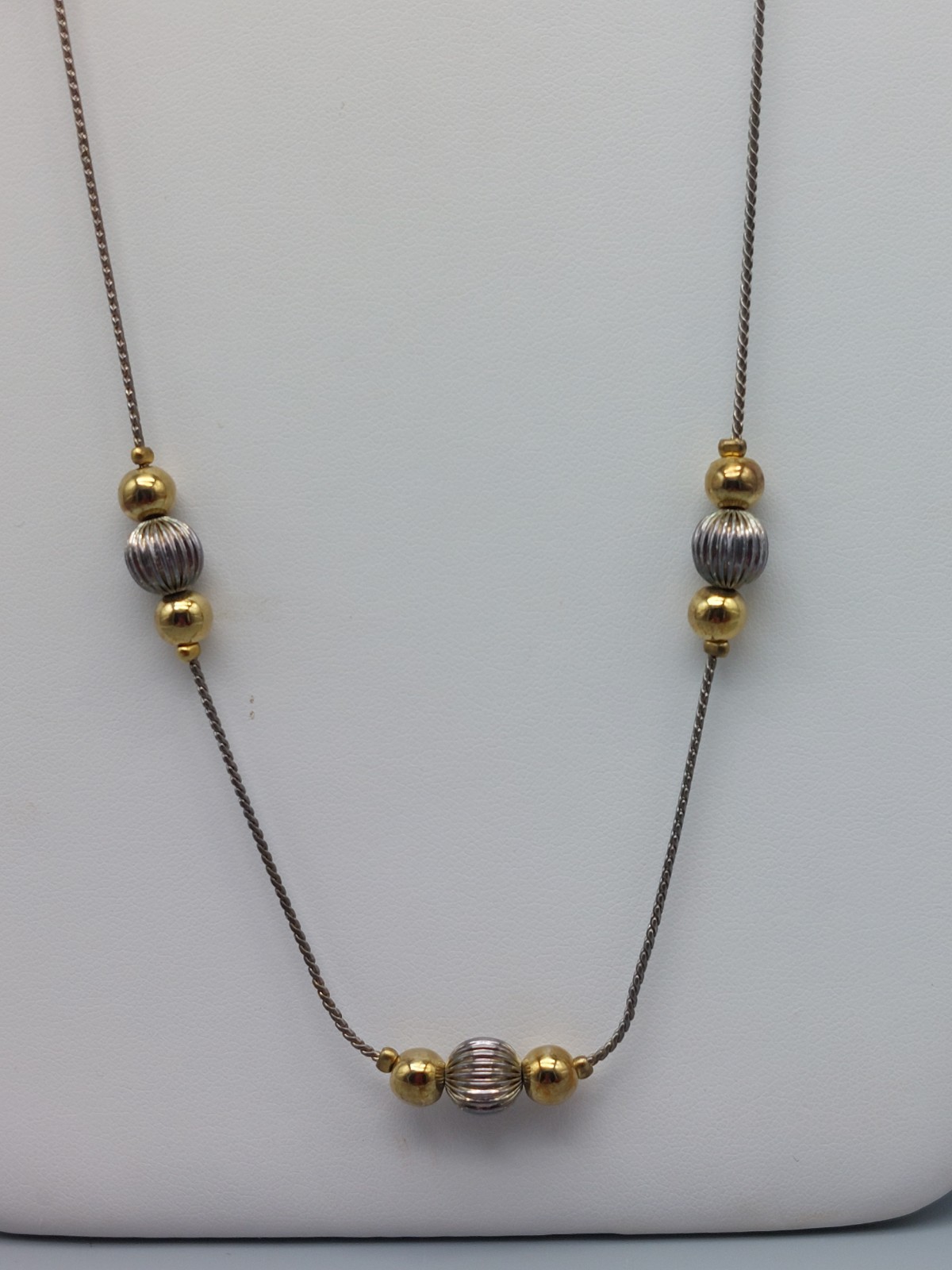 Signed Premier Designs Gold & Silver Tone Necklace Station Beaded Balls 28″