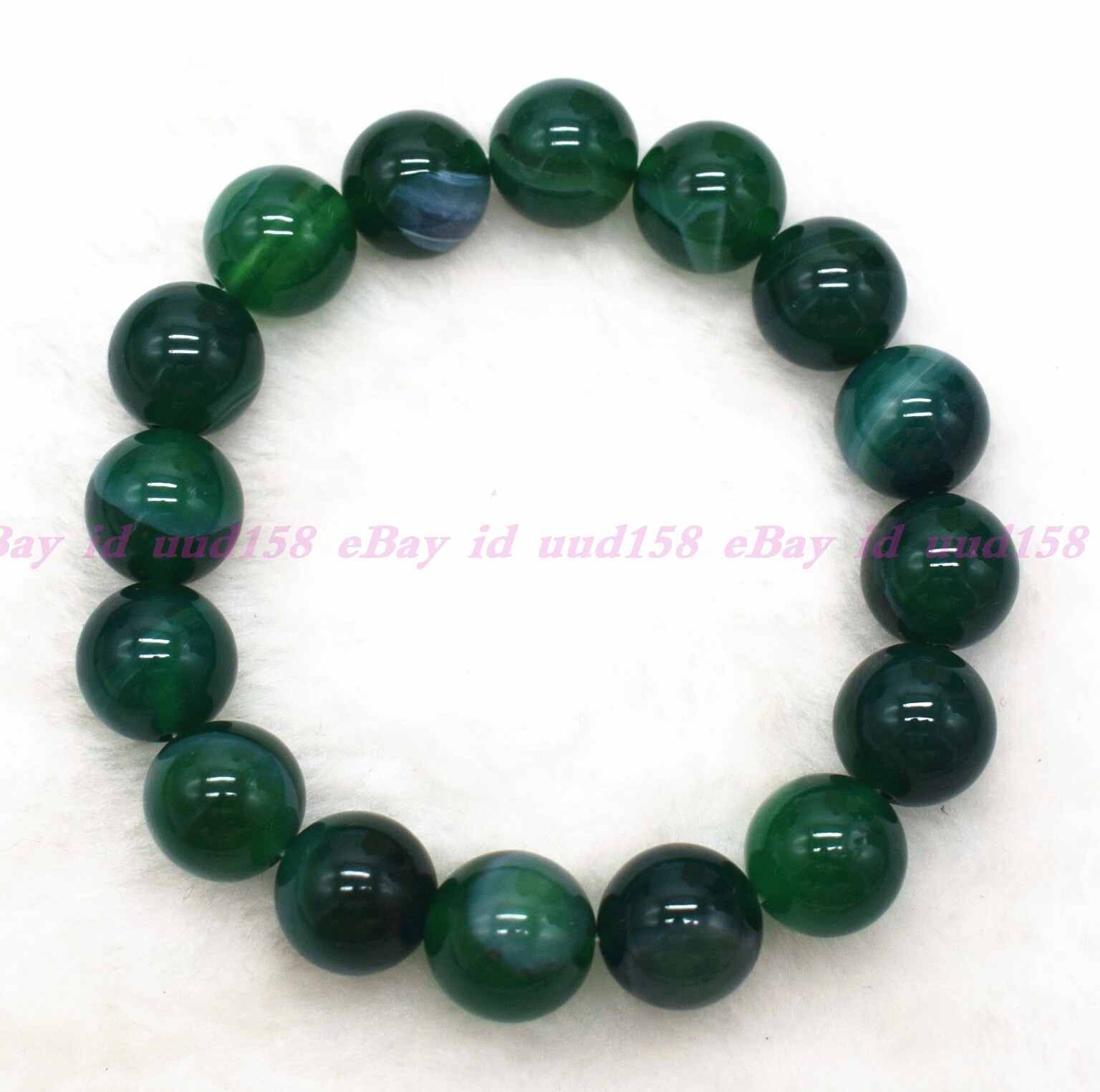 AAA BEAUTIFUL GREEN STRIPED AGATE ROUND GEMS BEADS BRACELET CATENARY 7.5″