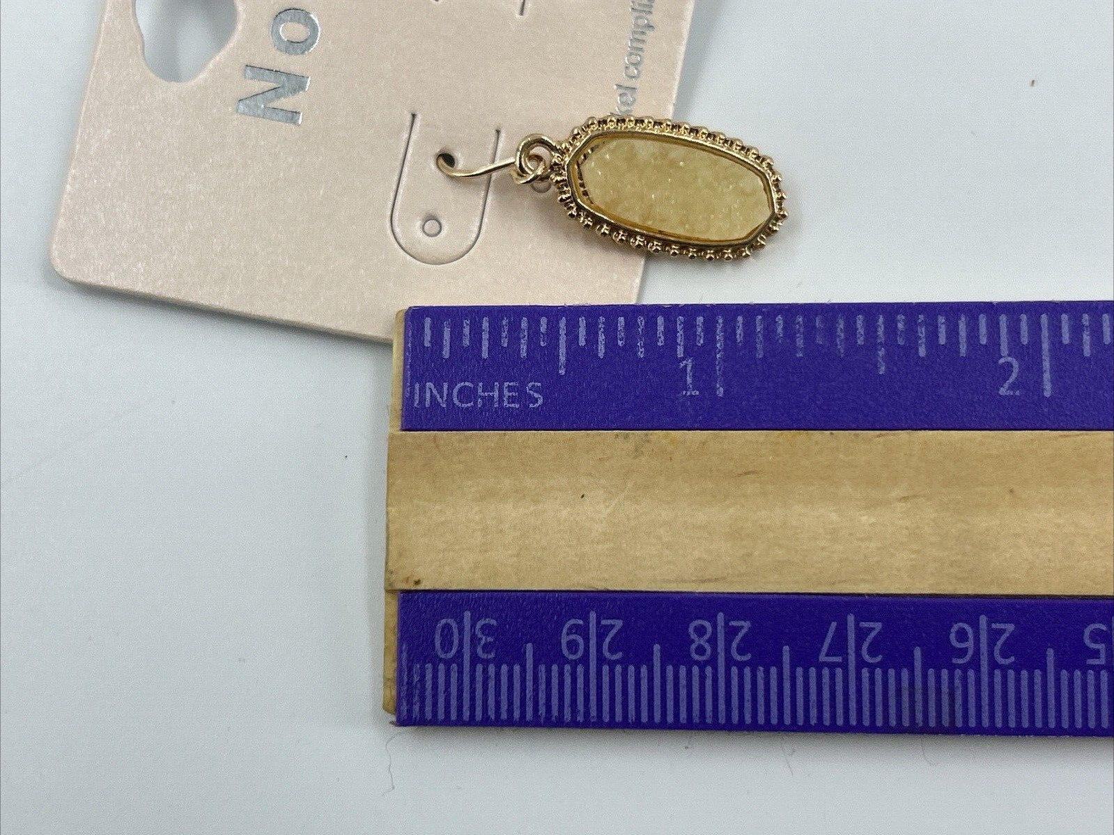 No. 3 Faux Crystal Dangle Pierced Hook Earrings Gold Tone 1 1/4 Inch Drop NEW