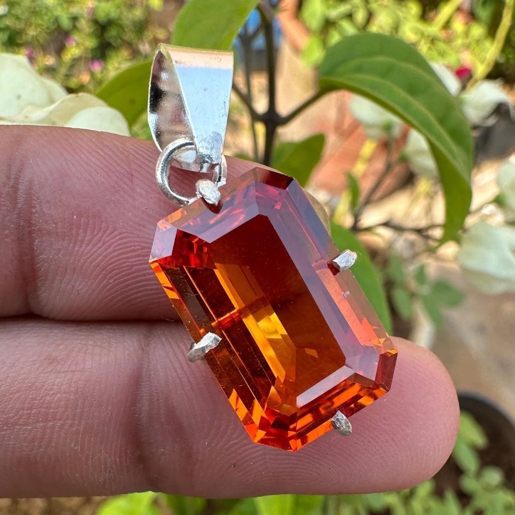 32.60 Ct Natural Orange Sapphire Gemstone 925 Sterling Silver Pendant