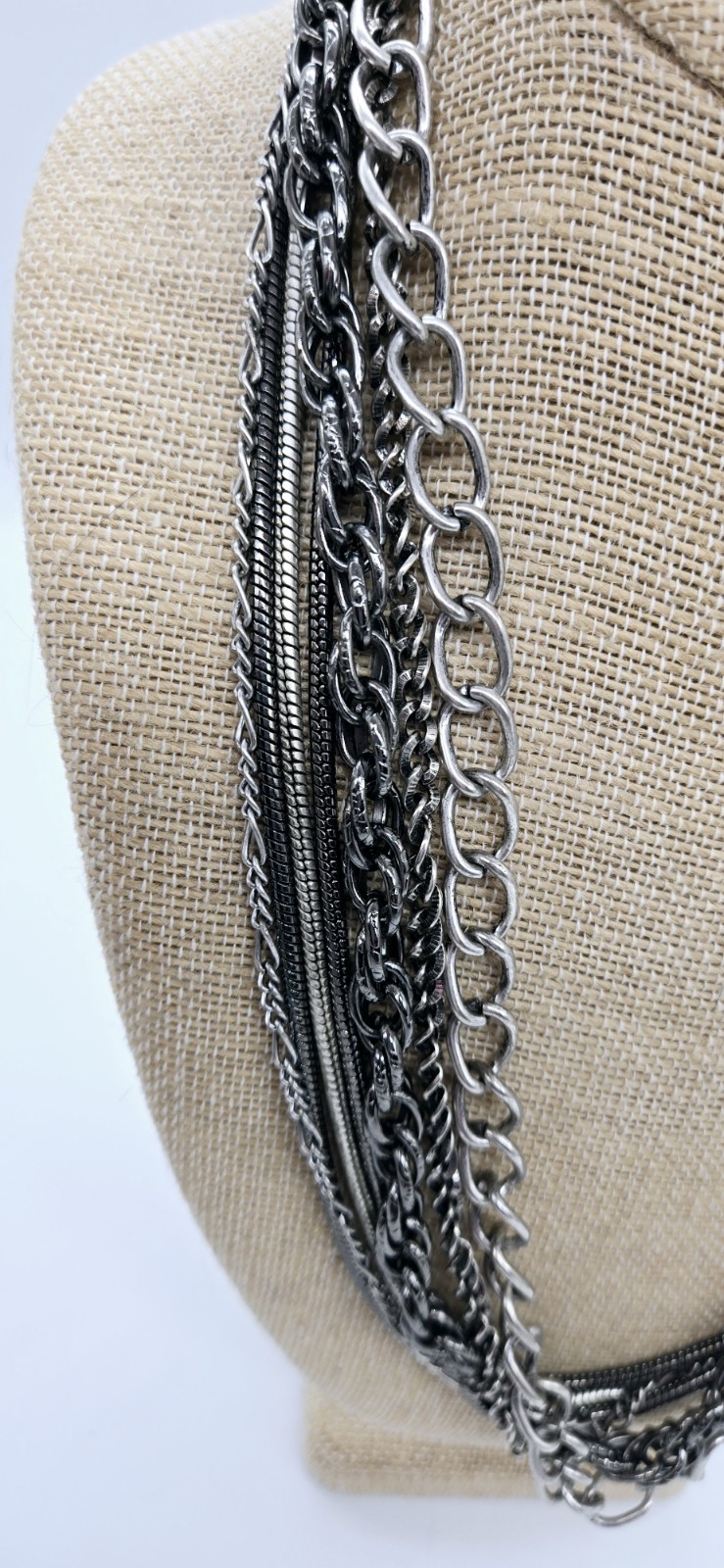 Layered Chain Necklace Black Silver 7 Row Aqua Chunky Catwalk Runway 25 in NWT