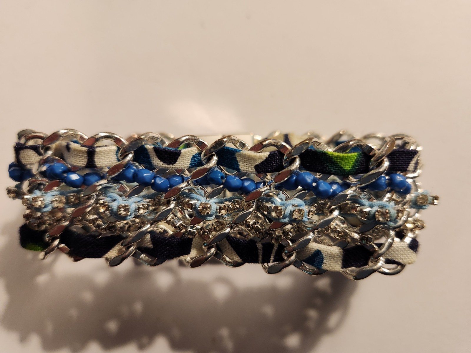 Vera Bradley Bracelet Blue Cotton Chain Crystal Beaded Magnetic Womens 7.1″