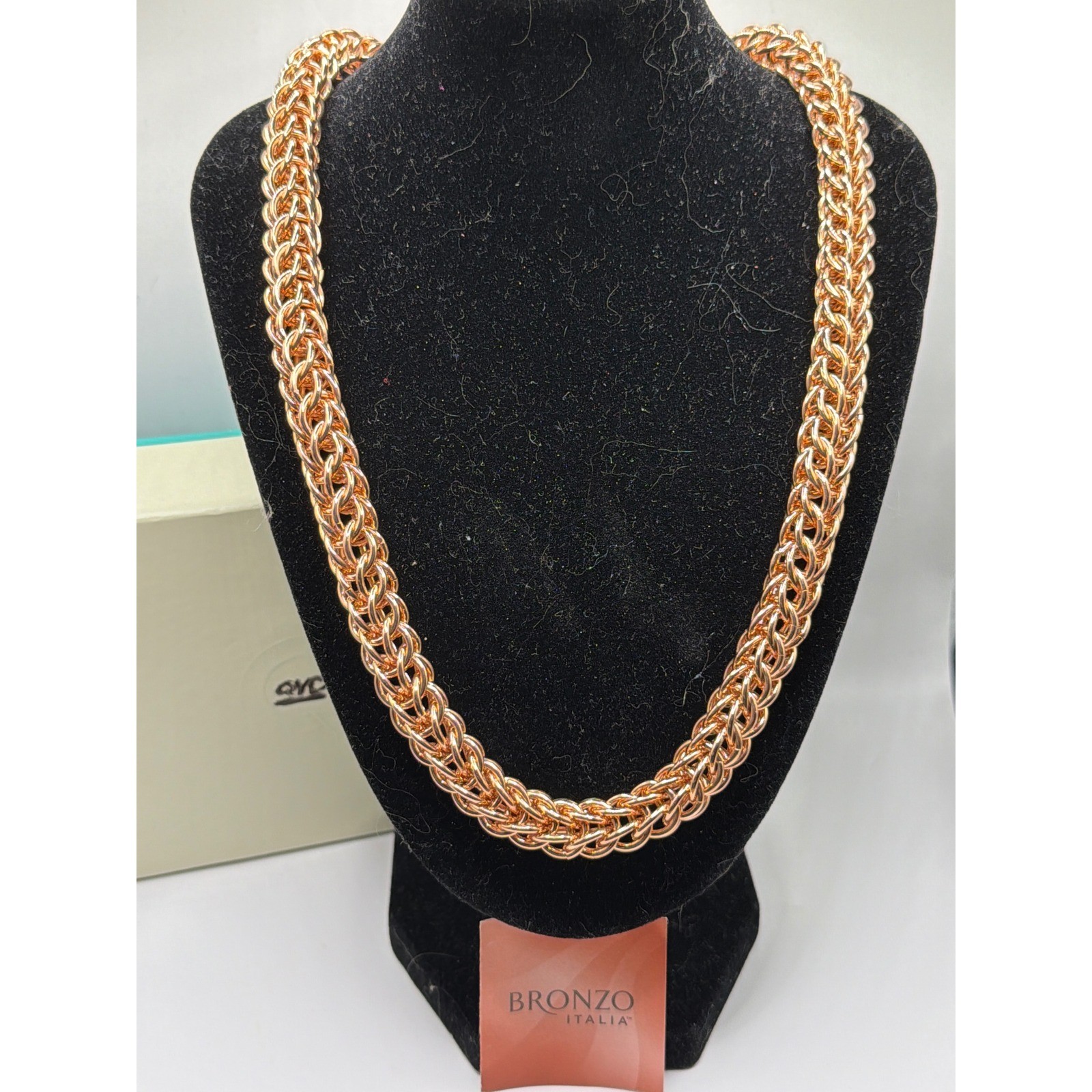 Bronzo Italia Byzantine Necklace 20in Rose Gold Tone Bronze Chunky Woven Link