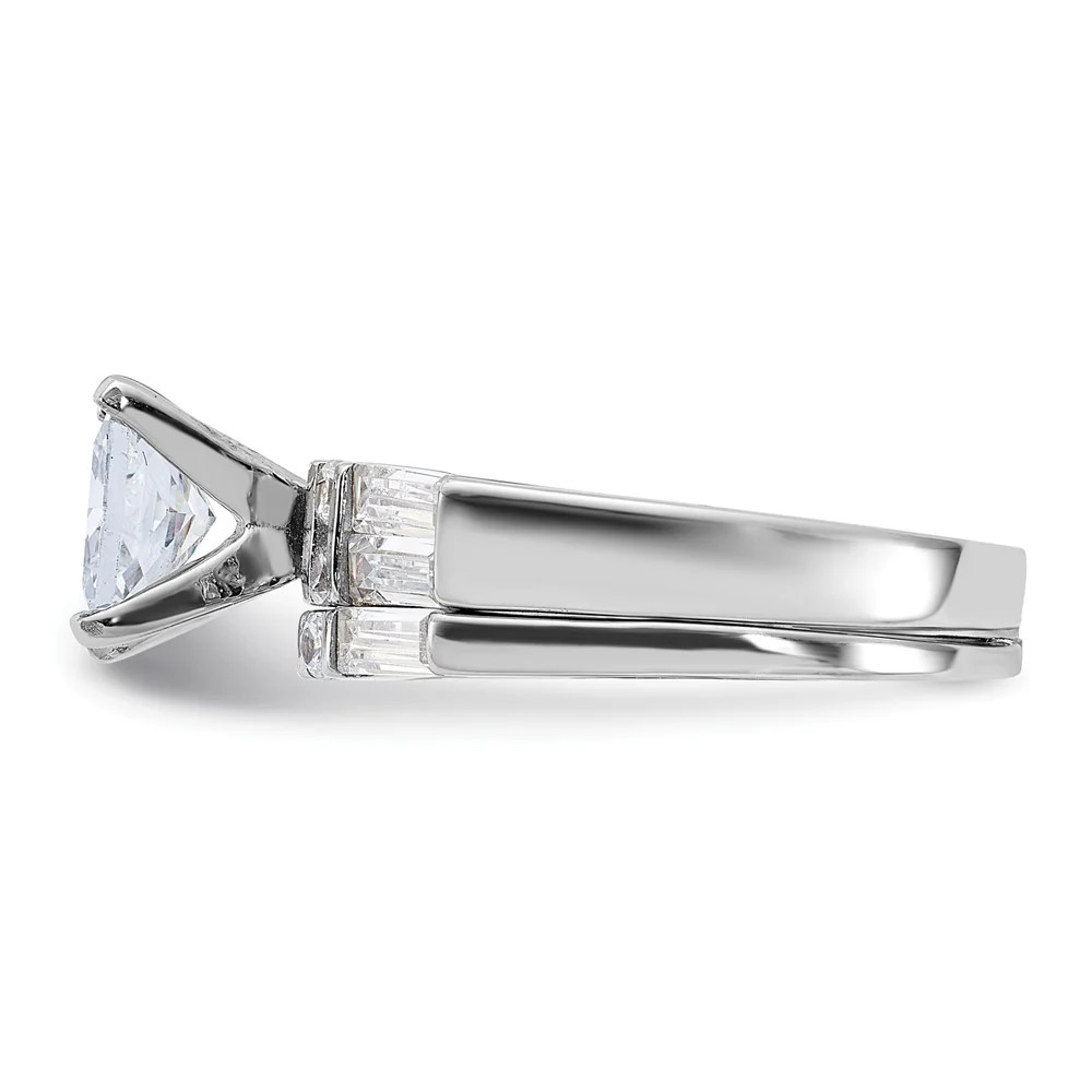 Sterling Silver Rhodium-Plated CZ 2 Piece Wedding Ring Set