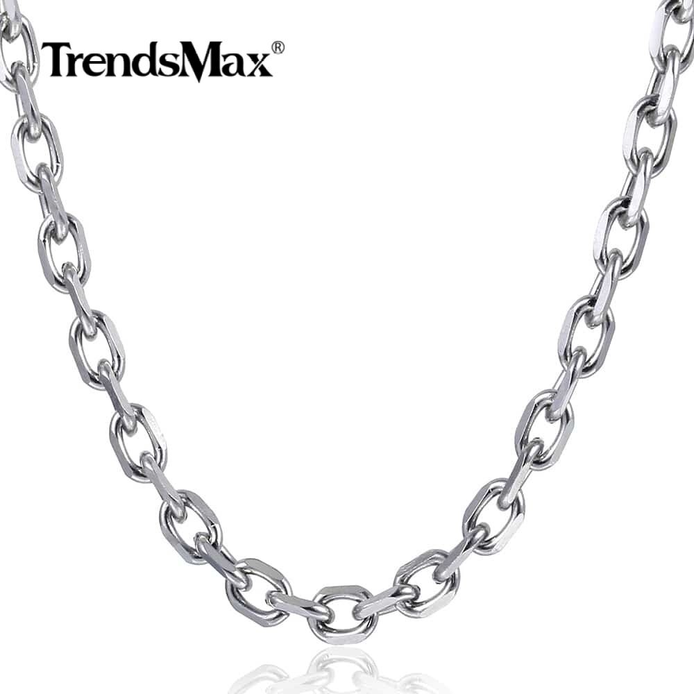6mm 20″ Mens Womens Silver Tone Cable Rolo Link Necklace Stainless Steel Chain