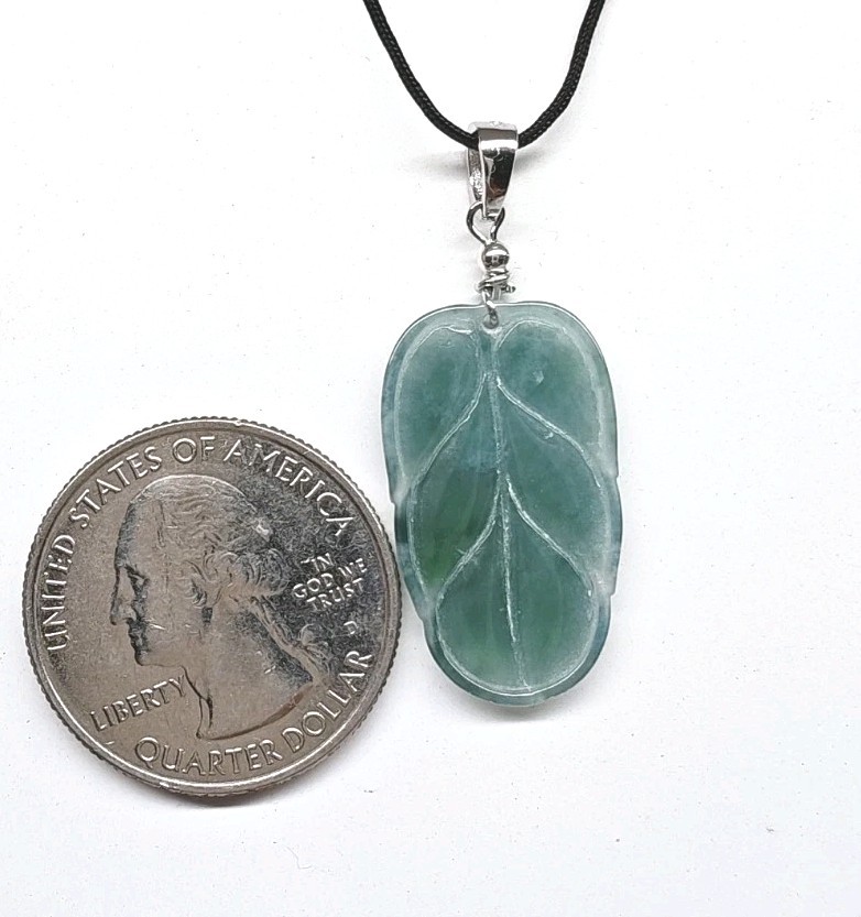 Certificated Jade Leaf Pendant Blue Icy Jadeite translucent 蓝绿冰种翡翠A货 叶子 大业有成