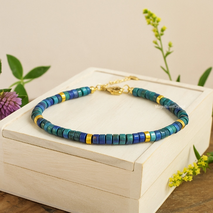 Azurite-Malachite Bracelet Stone Crystal Jewelry Adjustable Gold-Plated Chain