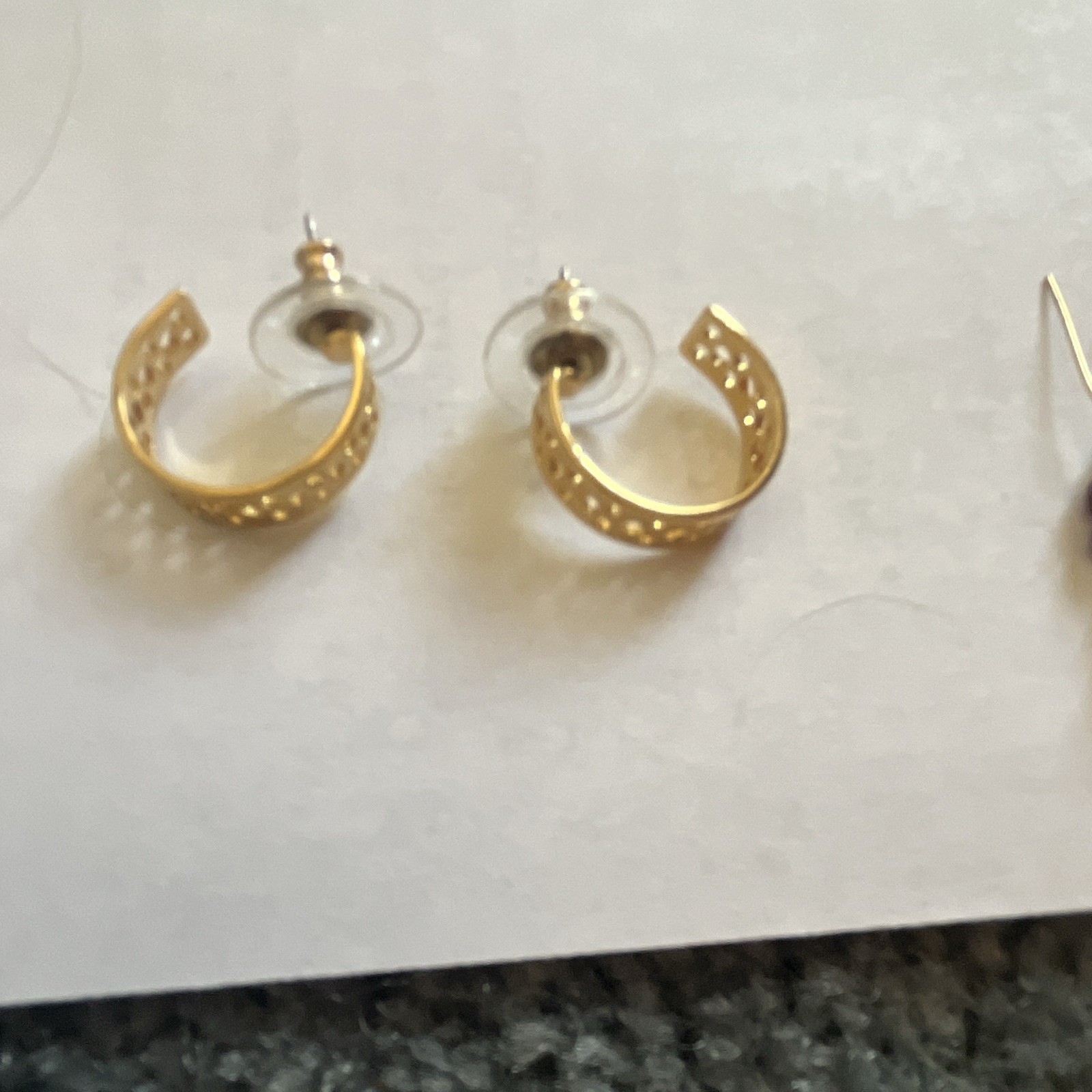 Gold Tone Textured Round Huggie Hoop Earrings, Butterfly Back Closure