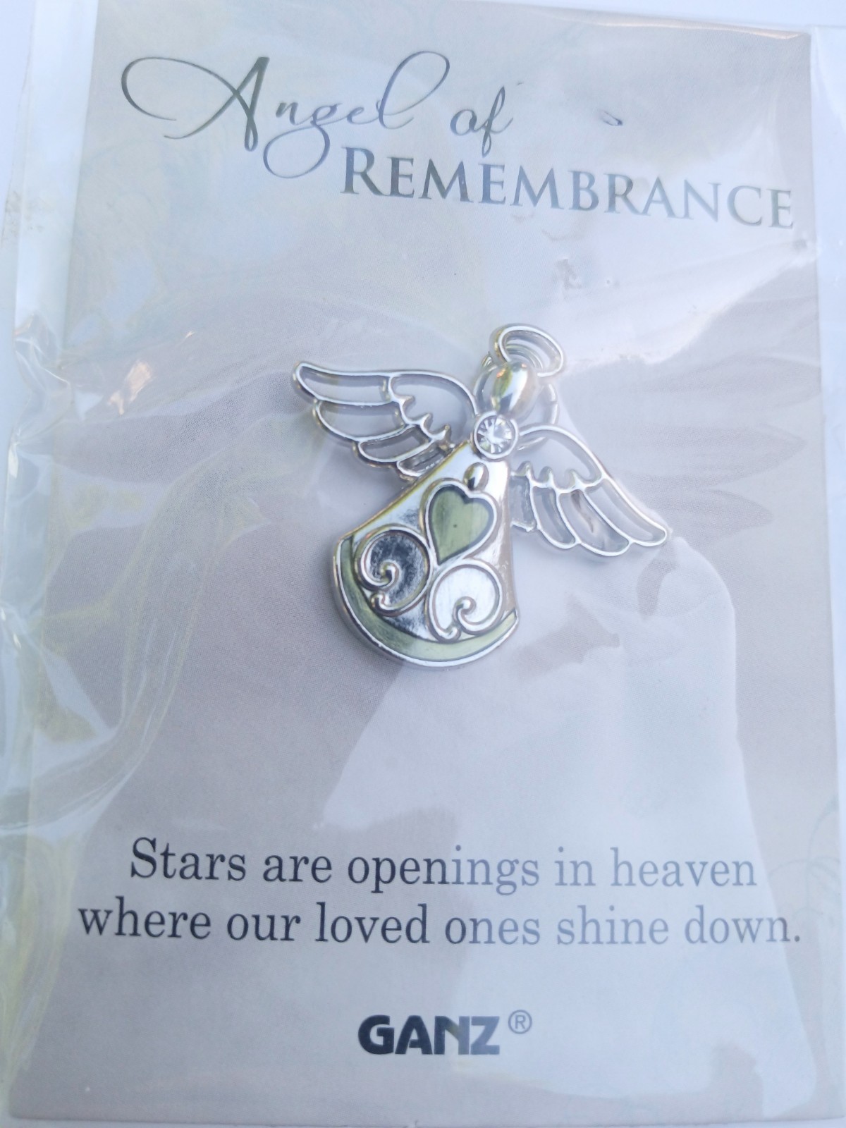 GANZ Pin Necklace Pendant Angel Of Remembrance Heart Love Stars In Heaven