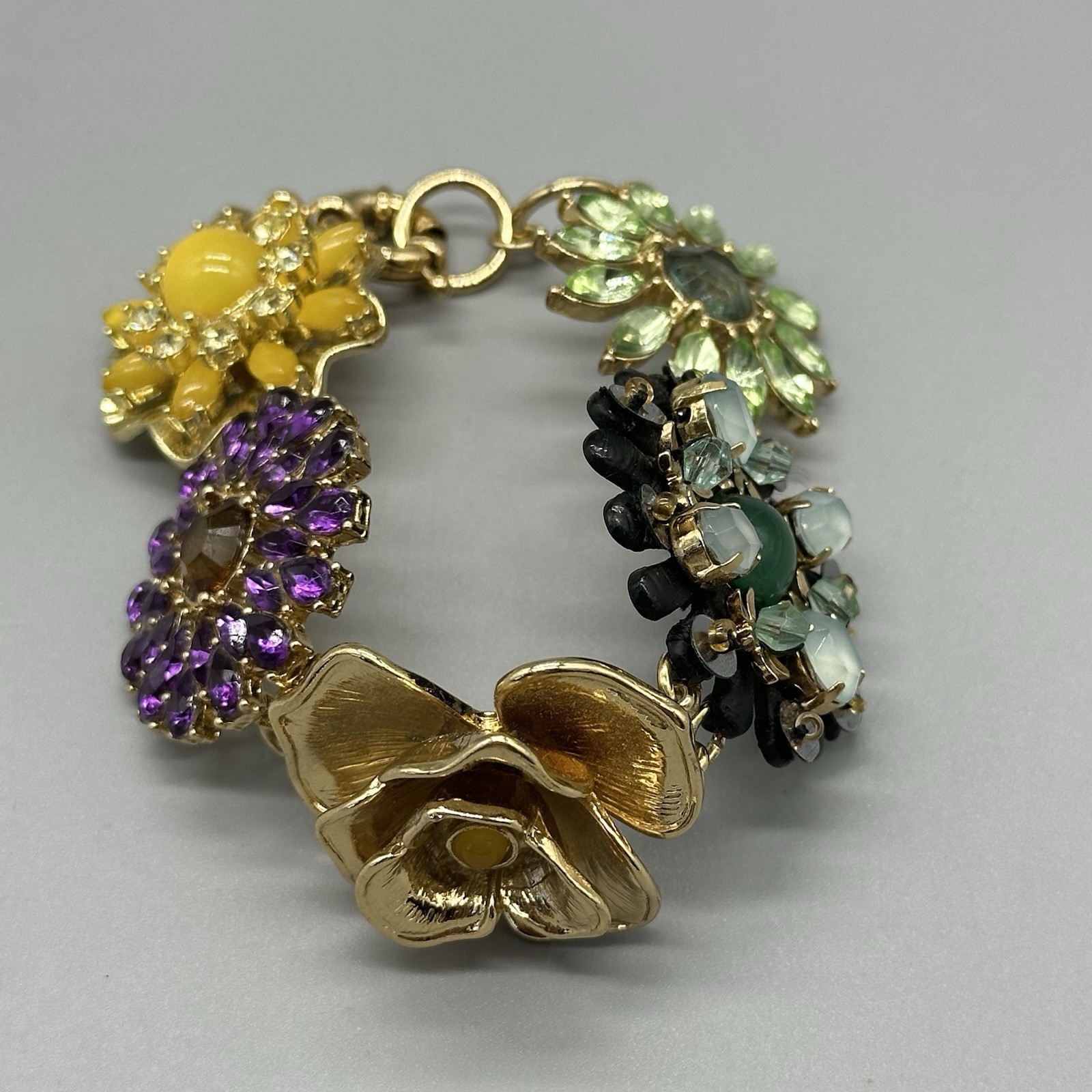 Banana Republic Gold Tone 7”Bracelet Flower Colorful Bouquet Statement