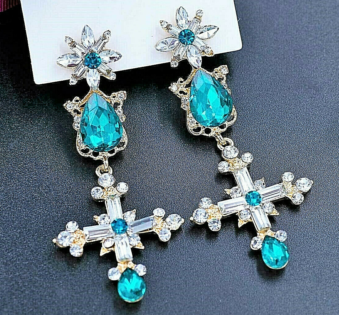 Princess ELEGANT Crystal MALTESE Cross Rhinestone JEWEL Betsey Johnson Earrings