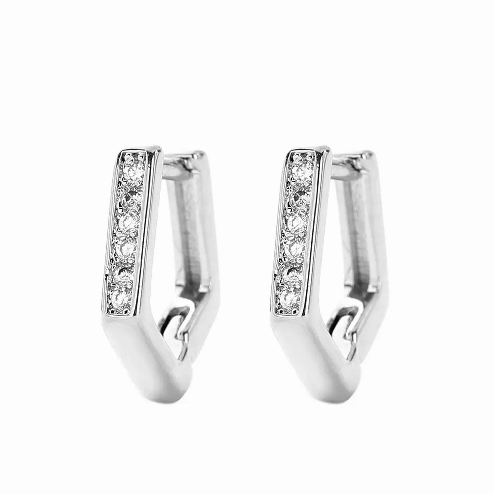 925 Silver Geometric Pentagon Huggie Hoop Earrings CZ Small Hoop Earrings 272