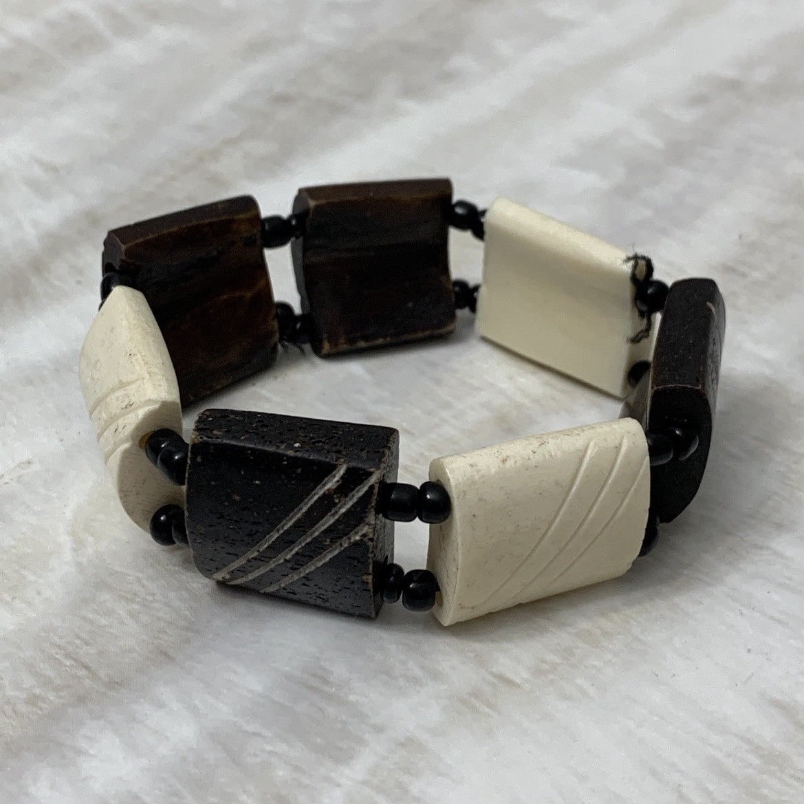 Black White Brown Wood Beaded Stretch Bracelet Beaded Chain No Clasp