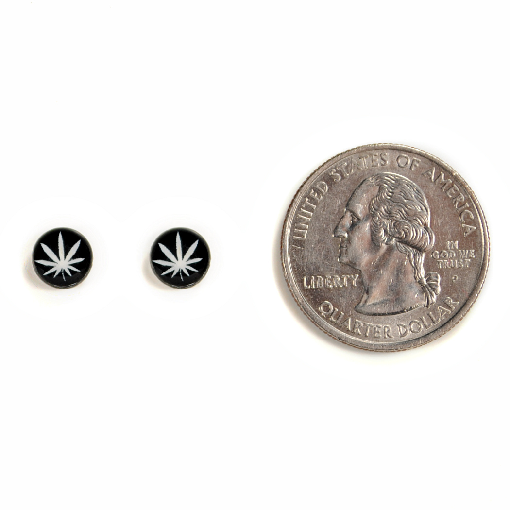 STAINLESS STEEL POST EARRINGS MARIJUANA LEAF Cannabis Pot Pair Stud Jewelry NEW