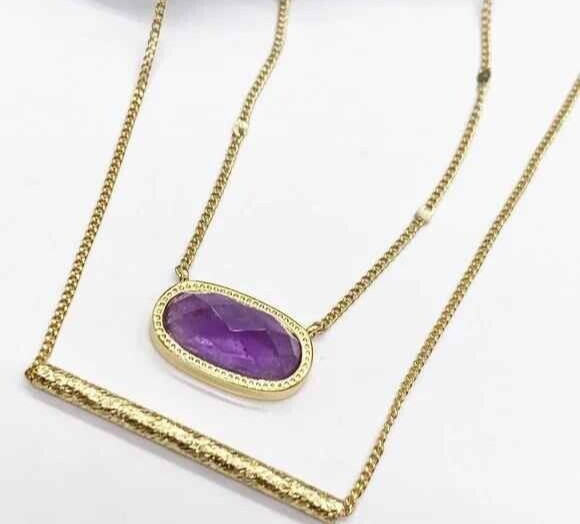 Luna Norte Free People Necklace Set Layered Amethyst/Bar 14K Gold Plated NWT NIB