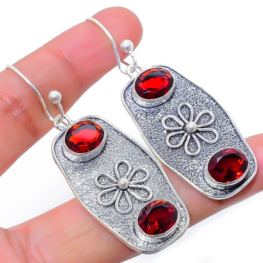 Mozambique Garnet Gemstone 925 Silver Plated Earring 2.4″ S2610