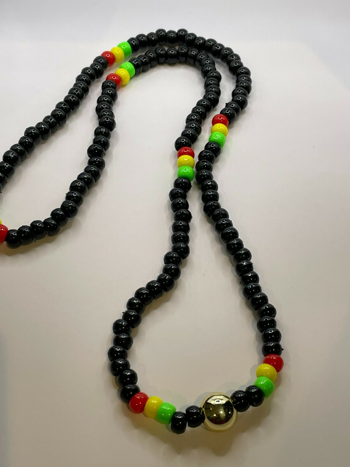 Handmade Rasta Stretch Festival Bead Necklace Black Red Yellow and Green