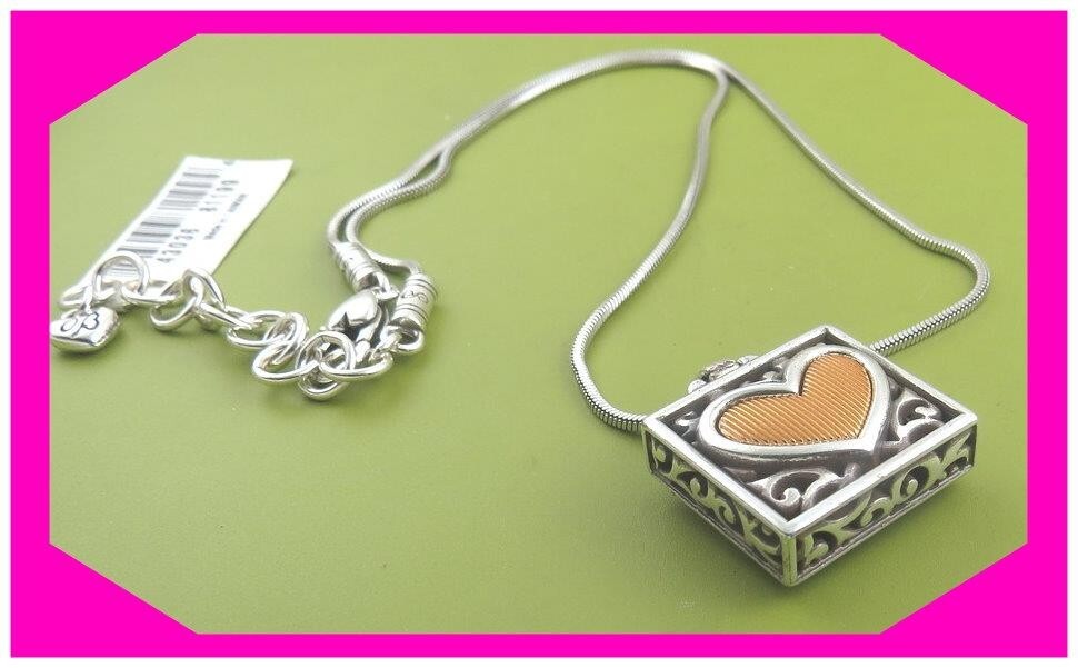 BRIGHTON BOX OF LOVE Heart Reversible SILVER & GOLD Necklace NWtag $54 55%