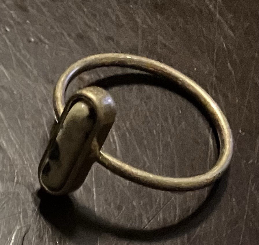 Semi-Precious Golden Color Ring Gray Black Spotted Stone Size 5-6 Antique Style