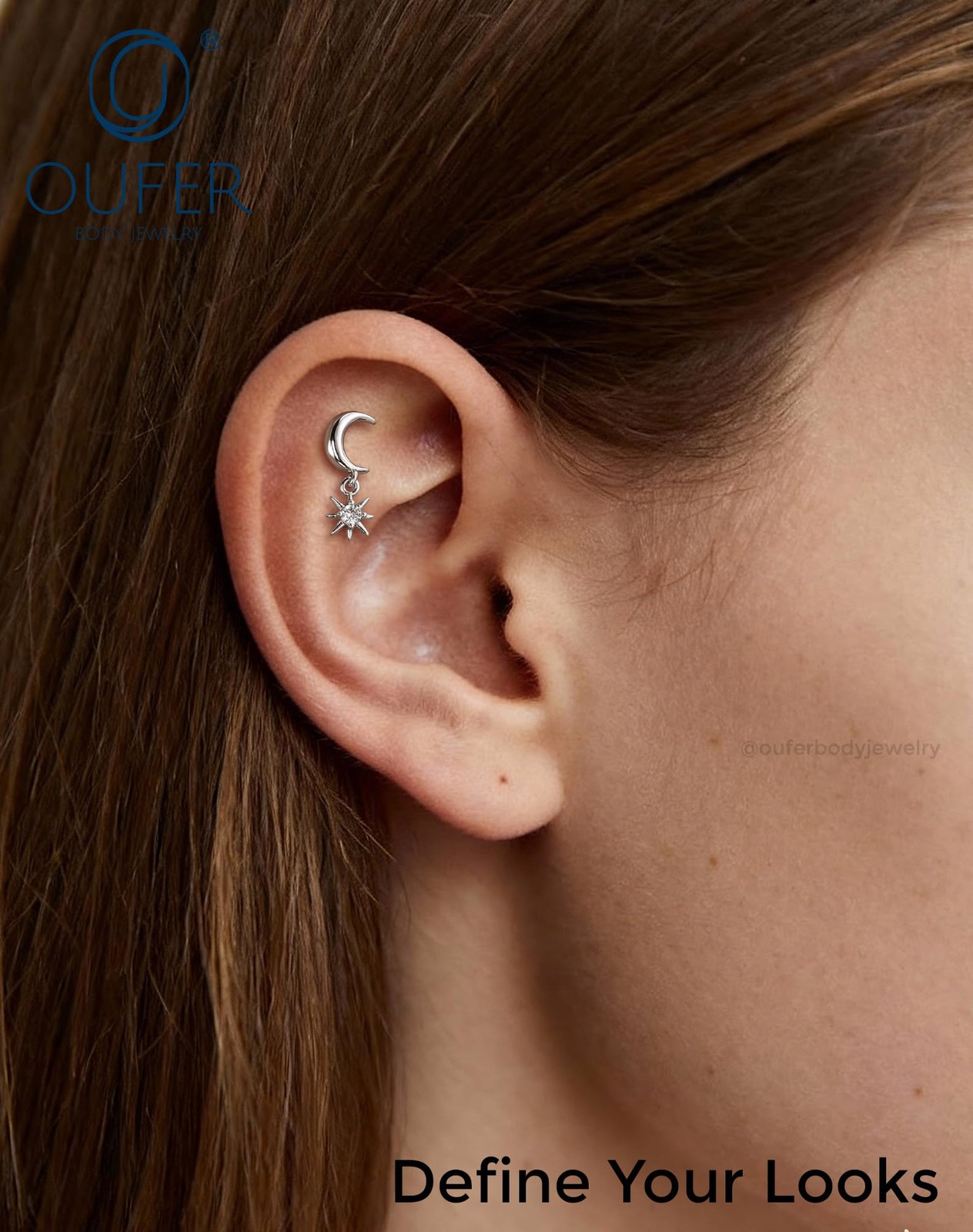 OUFER Body Piercing Dainty Helix Earring 16G Dangly 1.2*8mm, silver