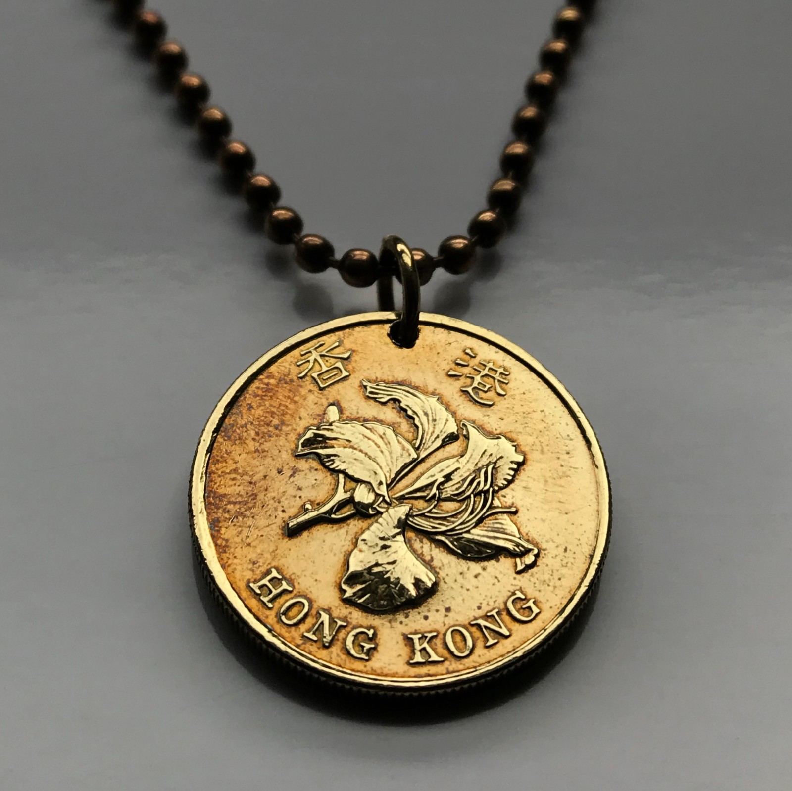 1997 Hong Kong China 50 Cent coin pendant Bauhinia orchid flower Kowloon n000043