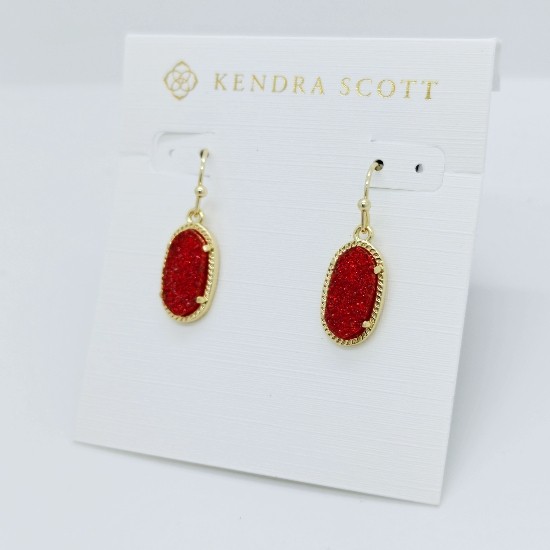 New Kendra Scott Lee Gold Drop Earrings In Red Drusy