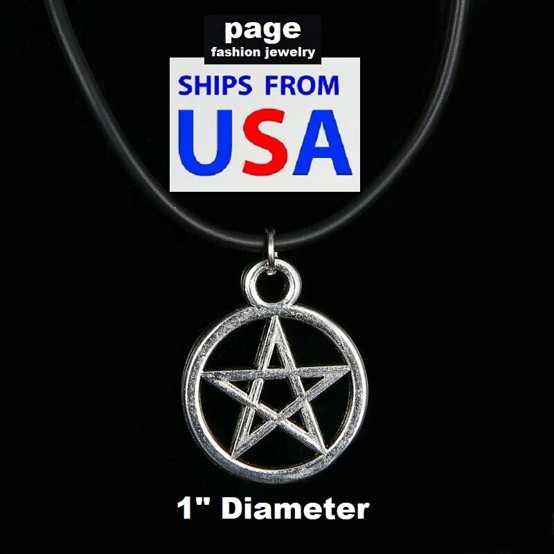 Leather* 2mm Braid Cord 18″ Necklace / 1″ Antique Silver Tone Pentagram Jewelry