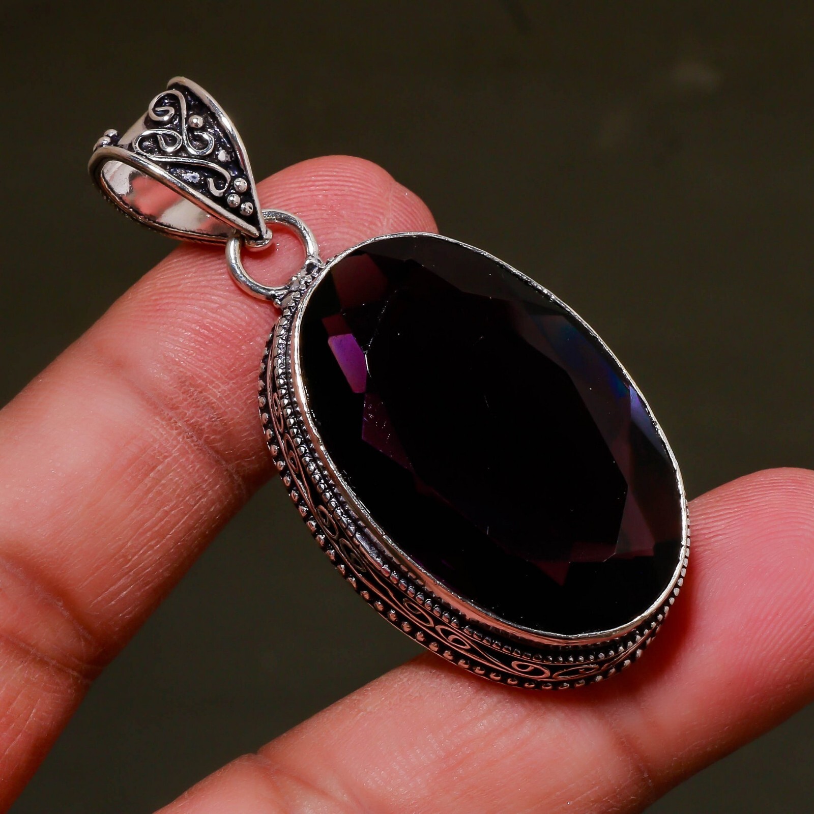 African Amethyst Gemstone 925 Silver Handmade Jewelry Pendant 2.10″
