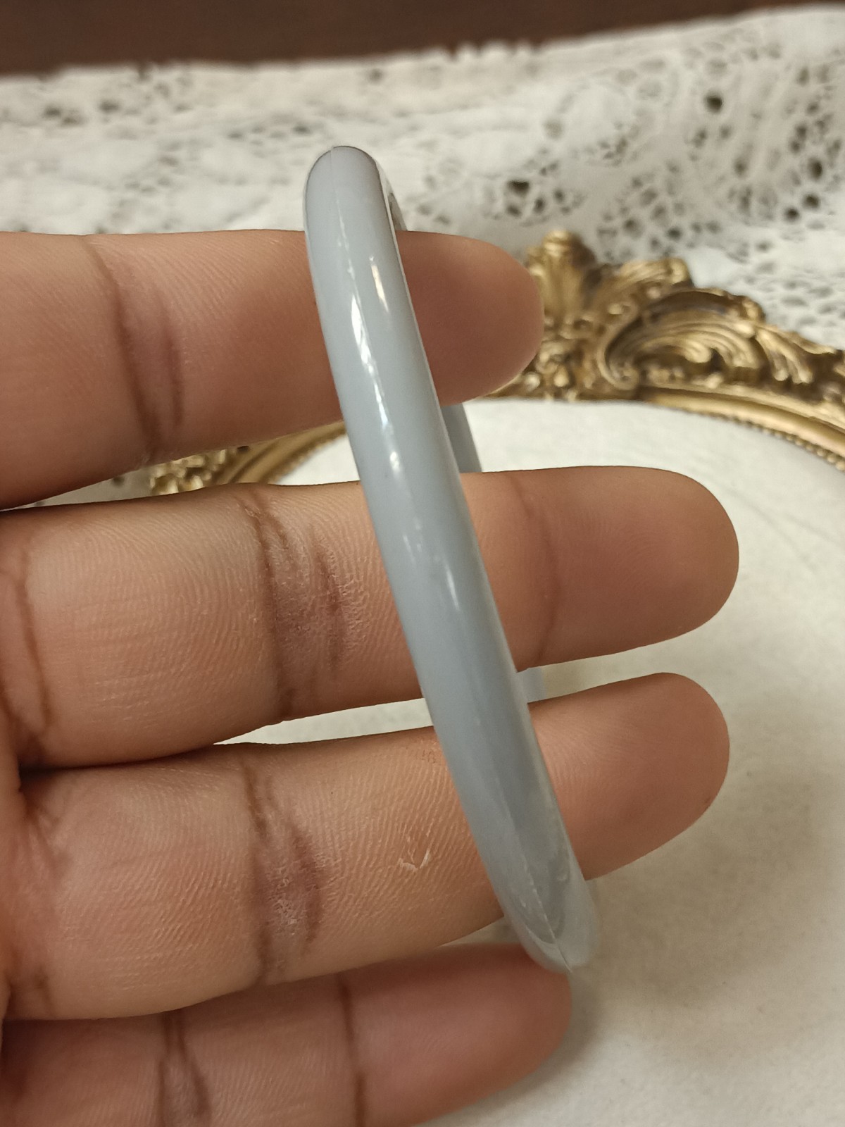 vintage Gray Round Bangle Bracelet, 7 3/4 in Length, Simple Classic Style