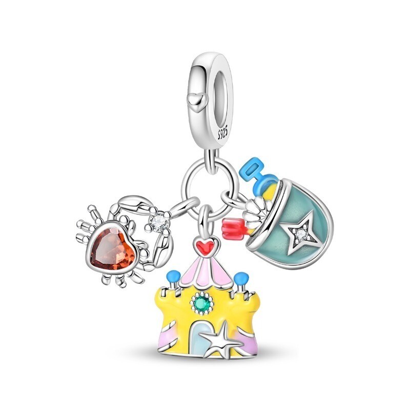 KUNSIR 925 Sterling Silver Charm Sand Castle Fun Dangle Charm For Bracelet DIY
