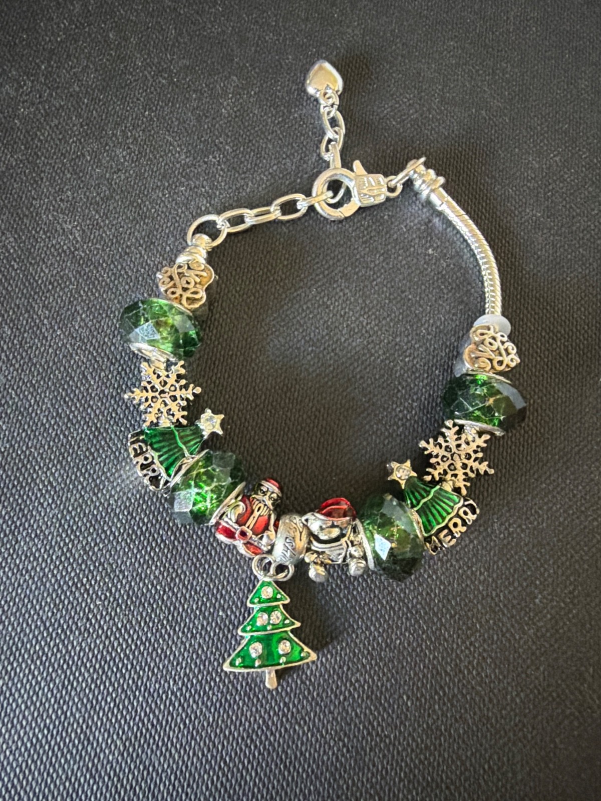 Murano Glass and Crystal Christmas Bracelet 7.5” Adjustable to 8.5”