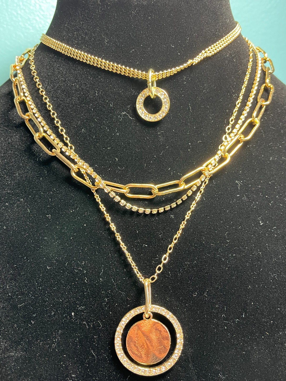 NEW Bold Elements 4 Seperate Layered Gold Tone Chain Necklaces