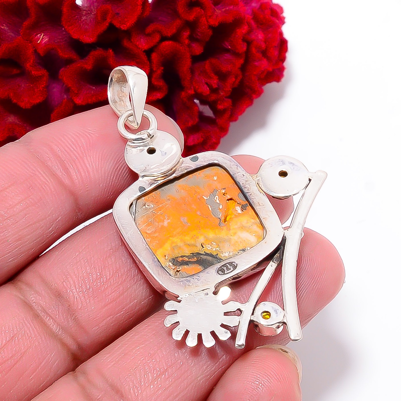 Bumble Bee Jasper – Indonesia & Citrine 925 Silver Pendant 2.26″ P1017997125