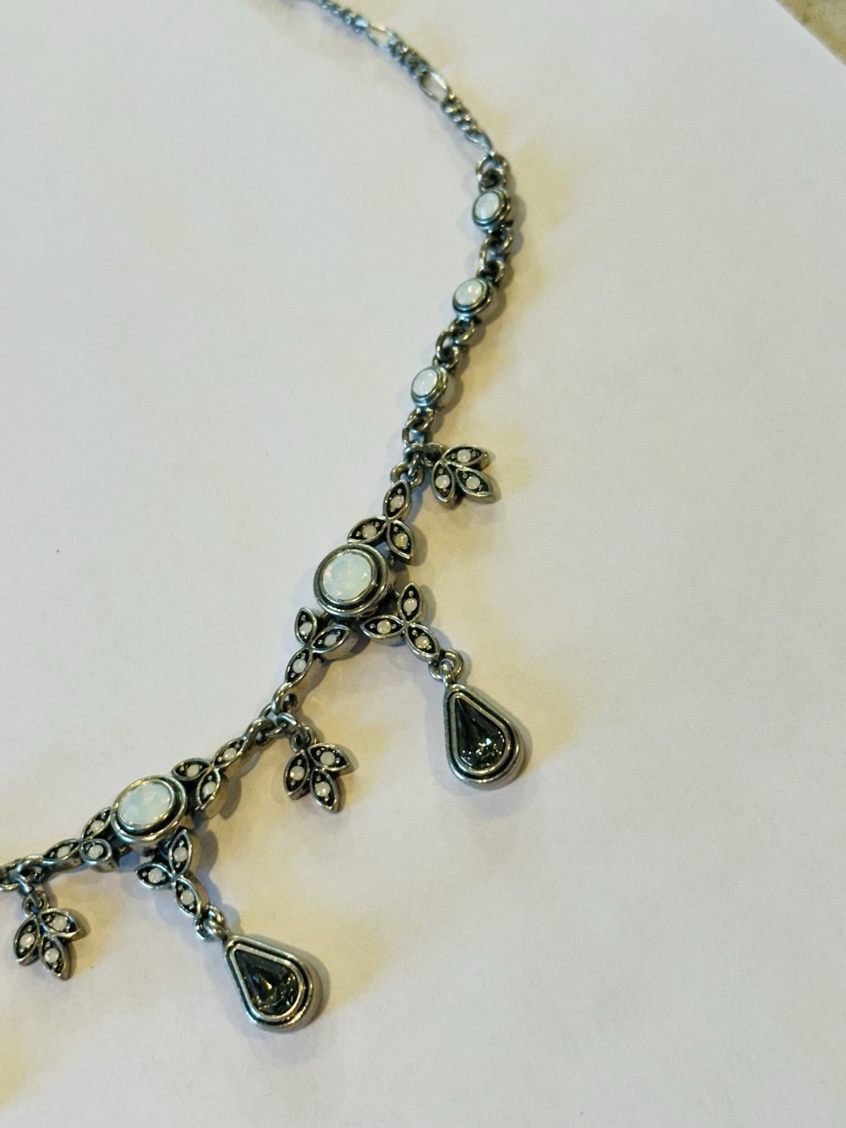 Lia Sophia Silver Tone Opalescent Dangle Necklace Teardrop Fringe Adjustable