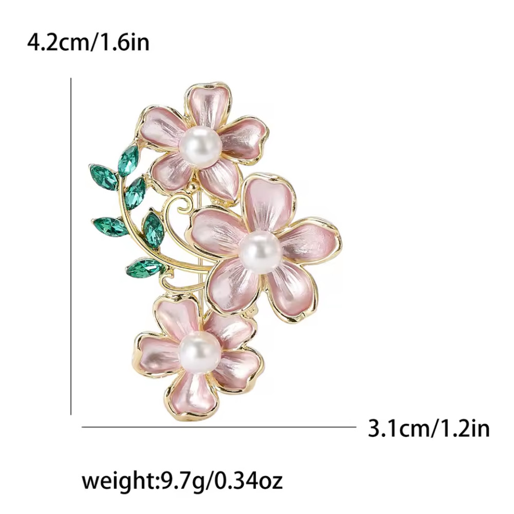 Pink Daisy Flower Brooch Gold Enamel Pearl Floral Pin Crystal Nature Gift Jewelr