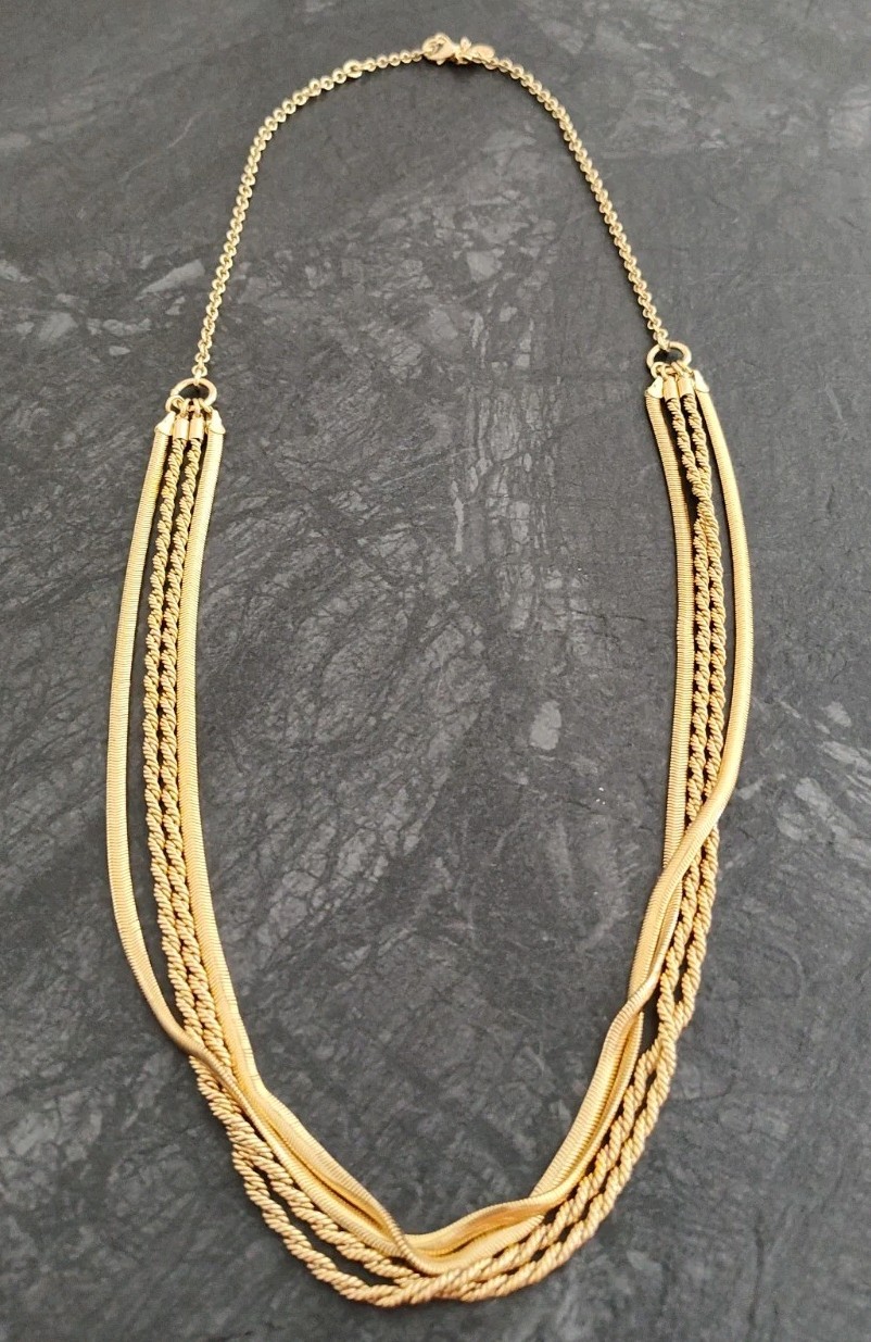 Talbots Gold Tone Multi Strand Snake &Rope Chain Long Necklace 30-34″