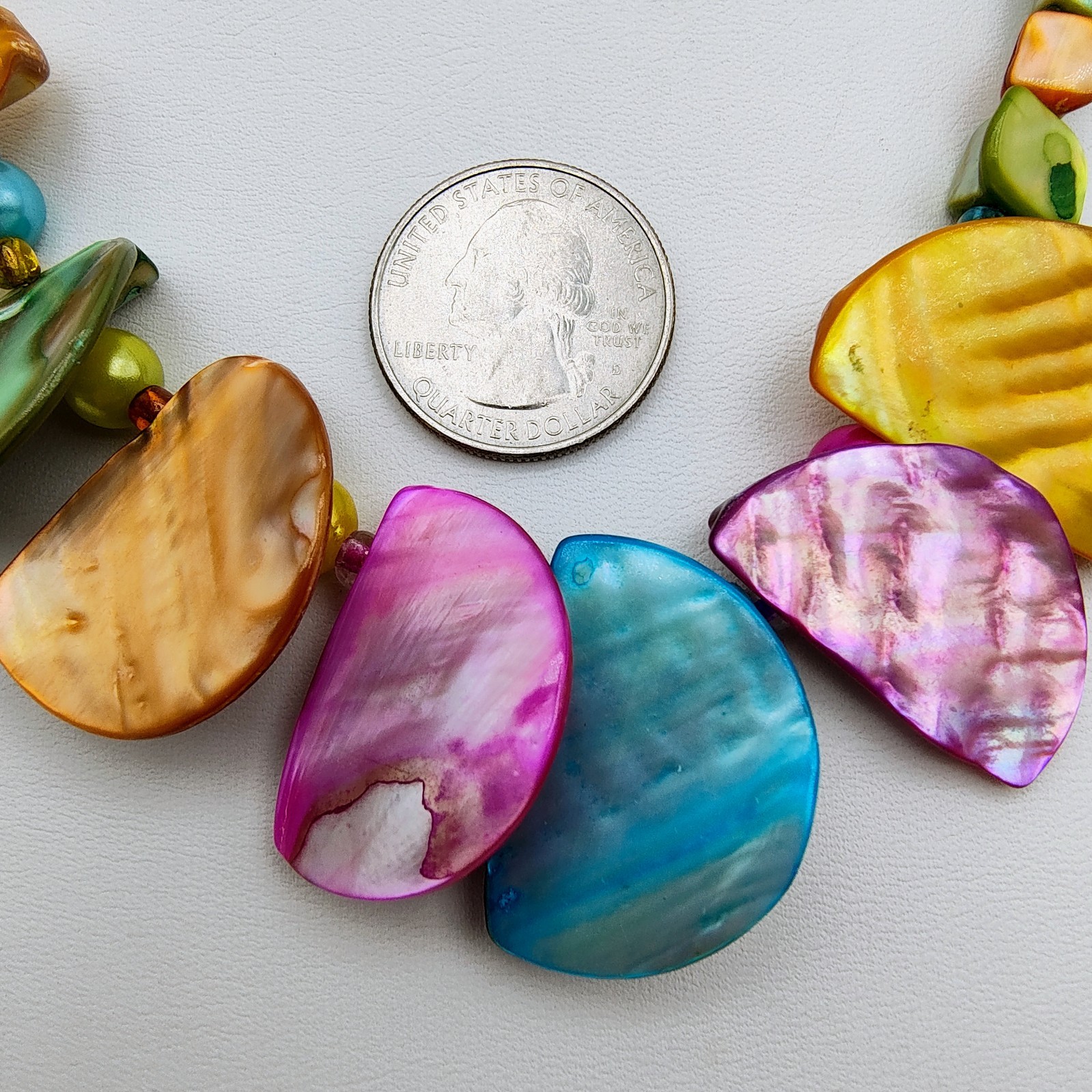 Colorful Chunky Dyed Shell Beaded Necklace Mother Of Pearl Beach Tropical