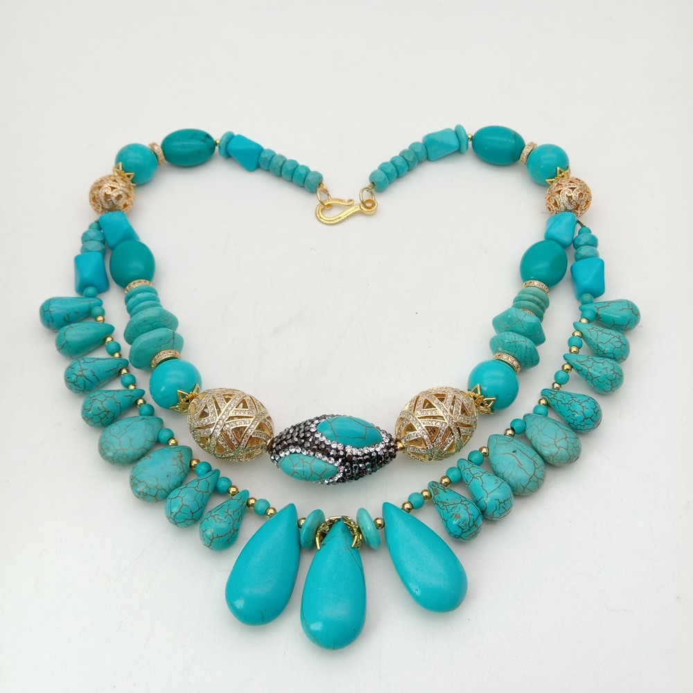 18” 2 Rows Multi Shape Blue Turquoise CZ Necklace