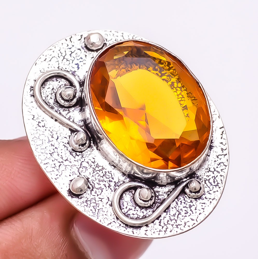 Aaa+++ Citrine Gemstone 925 Silver Plated Jewelry Ring s.8 S2787